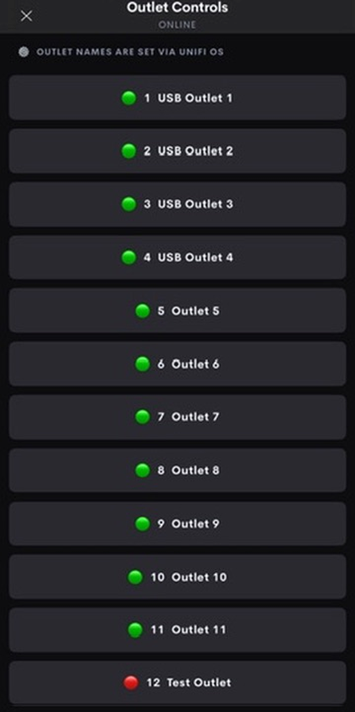 Live UniFi PDU outlet list