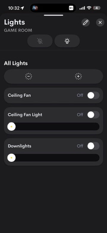 Game Room Vantage lighting controls