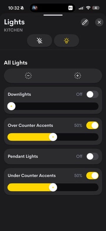 Kitchen Vantage lighting controls